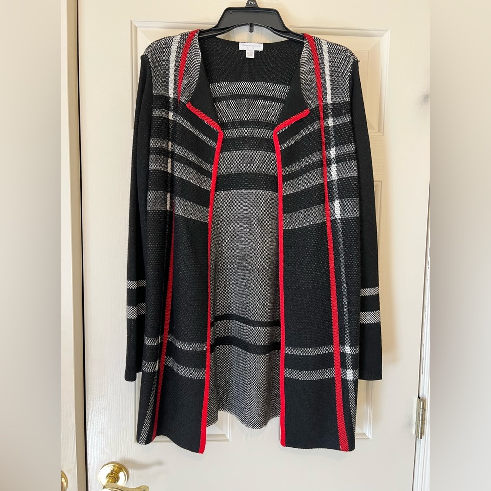 Charter Club Black and Gray Cardigan with Red Trim Open Women’s Petite Small